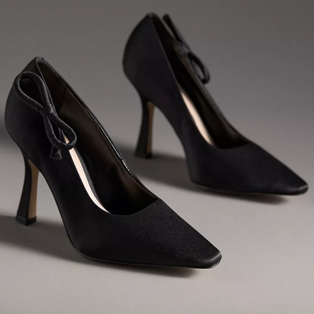 Anthropologie Maeve Bow Blacks Heels Pumps Size US 9-9.5/EU 40 - Picture 2 of 5